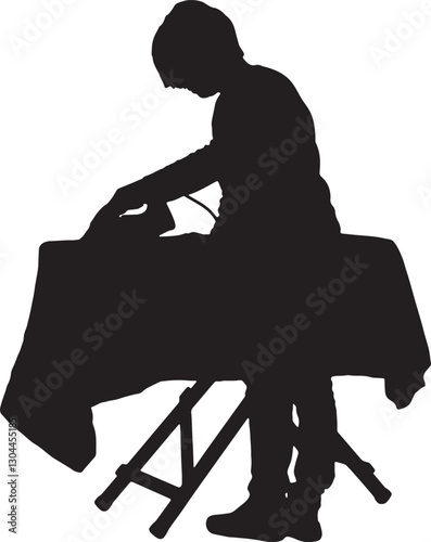 vector; silhouette;woman ironing on white background