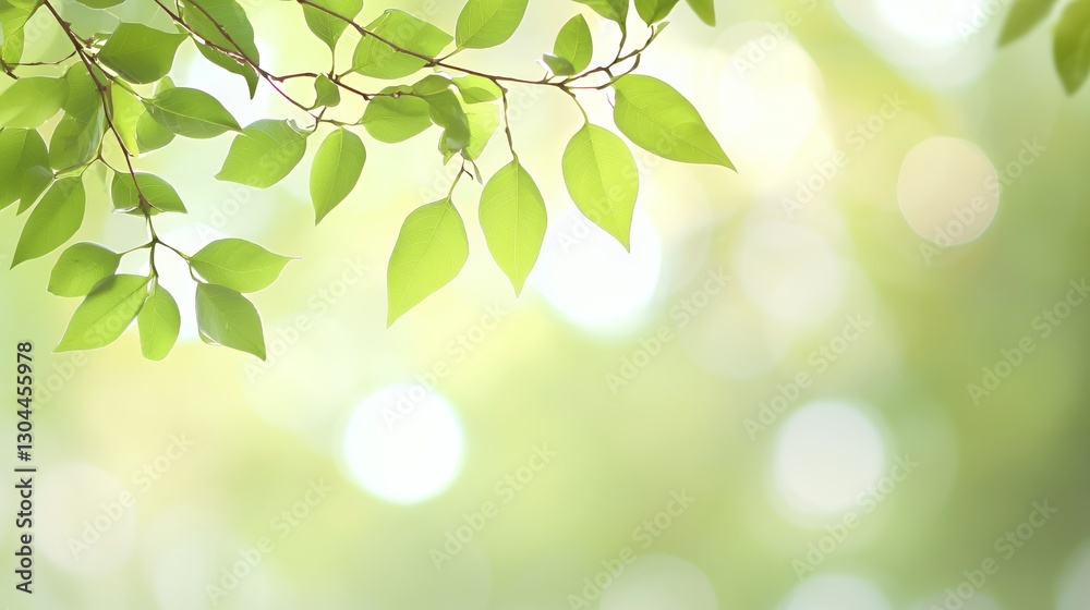 Bright Green Leaves on Branch Soft Focus Bokeh Background Bright Green Leaves on Branch Soft Focus Bokeh Background
