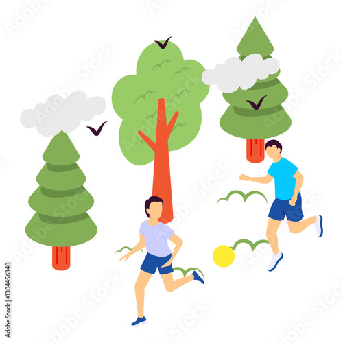 father son playing soccer isometric concept, Dad and Boy play the Friendly football Match vector design, Love romance banner, Dadys Valentines Day Scene, human relationship illustration