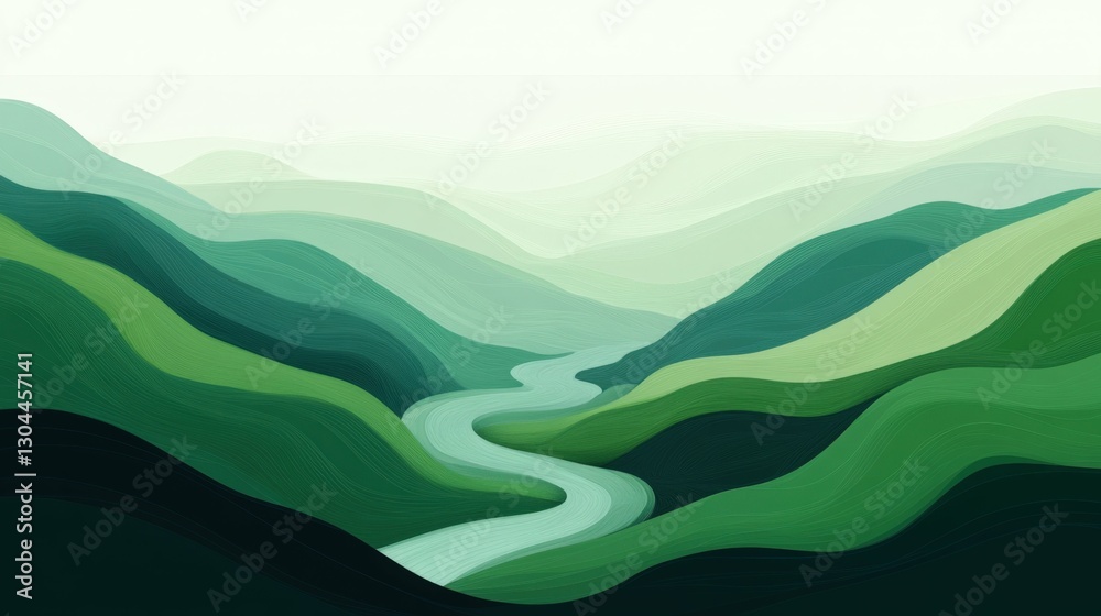 Obraz premium abstract background with natural landscapes and river views, lush green tones, calming and detailed, minimalist and scenic
