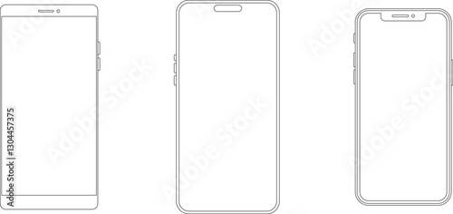 Outline line drawing modern smartphone. Elegant thin stroke line style design vector. Elegant thin line stroke style design smartphone.