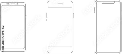 Outline line drawing modern smartphone. Elegant thin stroke line style design vector. Elegant thin line stroke style design smartphone.