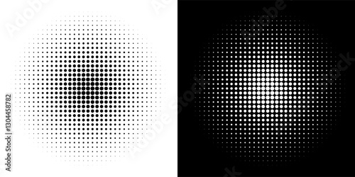 Pop art comic style dotted circle halftone pattern. Abstract dotted circles, round halftones geometric dots, pop art texture. Illustration halftone effect