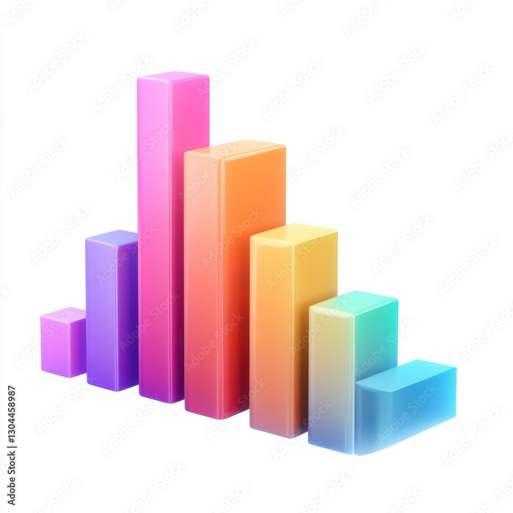 A colorful bar graph displaying data with varying heights, representing statistical information in a vibrant, modern design. A colorful bar graph displaying data with varying heights, representing statistical information in a vibrant, modern design.