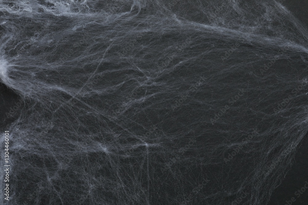 Obraz premium Creepy white cobweb on black background, closeup