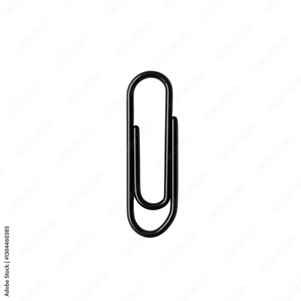 single black paperclip in a simple curved design used for organizing documents and office paperwork, essential for businesses, schools and stationery collections isolated on white single black paperclip in a simple curved design used for organizing documents and office paperwork, essential for businesses, schools and stationery collections isolated on white