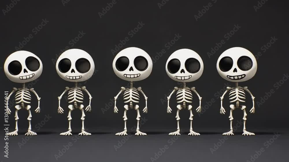 Cartoon skeletons, lined up, Halloween, digital art, background Cartoon skeletons, lined up, Halloween, digital art, background