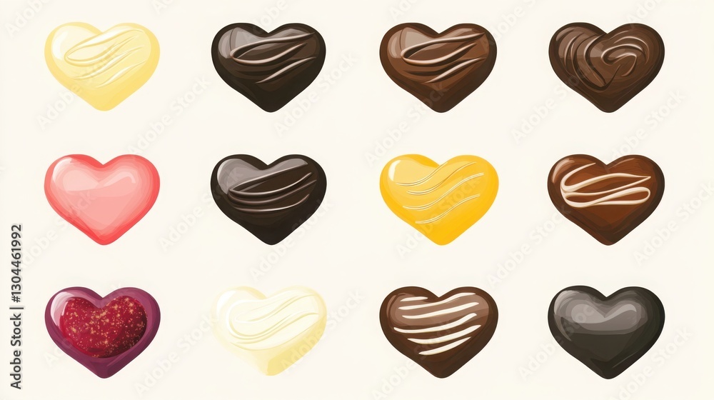 Obraz premium Colorful Assorted Heart-Shaped Chocolate Candies on Cream Background