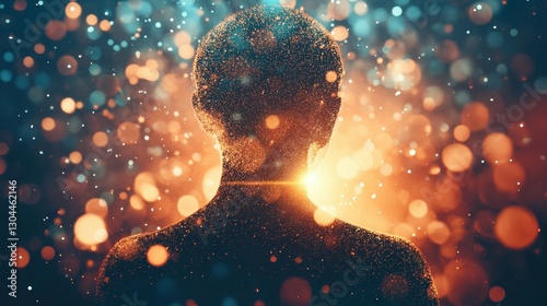 Abstract human silhouette surrounded by glowing viral particles, dynamic lighting, representing the invisible threat