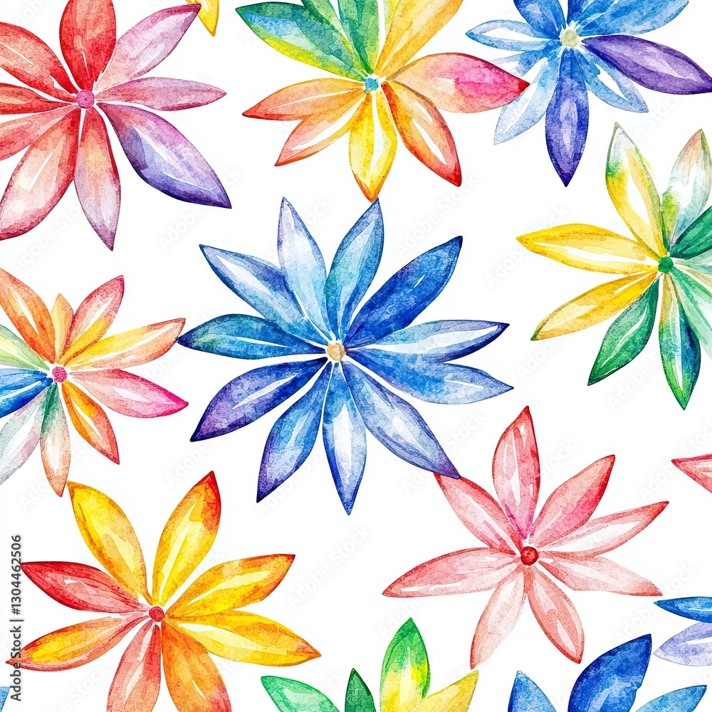 Obraz premium Watercolor Starburst Floral Pattern Vibrant Design for Textile Wallpaper and Branding