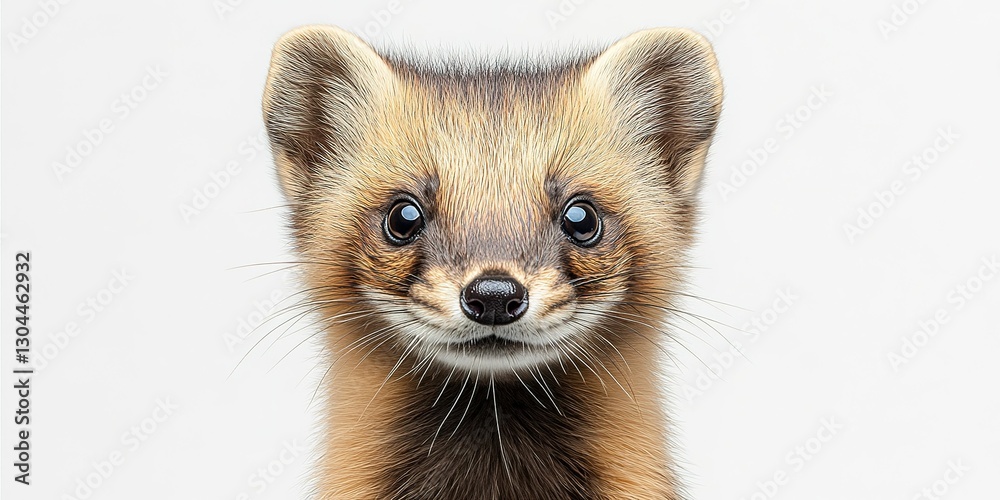 Cute marten with a charming expression poses against a bright background showcasing its distinctive features