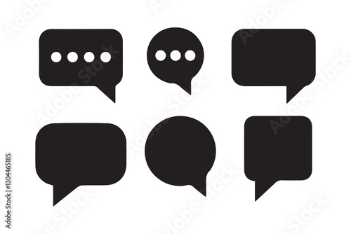 speech bubble message icon silhouette vector illustration in black and white, set against a white background