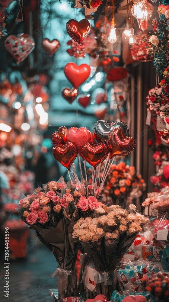 Obraz premium Charming valentines day marketplace filled with love and color