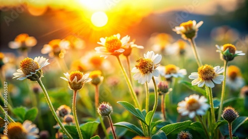 Candid shot of Tridax procumbens,  wildflower,  growing in natural setting, close-up detail, vibrant colors,  natural light photography.