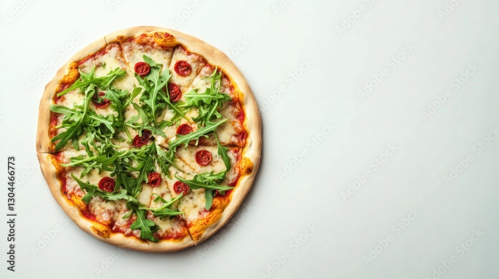 Vegan pizza with arugula bright background clean layout copy space Vegan pizza with arugula bright background clean layout copy space