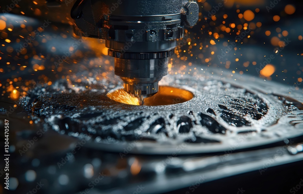 Metal CNC cutting sparks, factory
