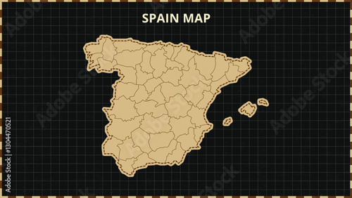 A Map highlighting Spain Map, Spain modern map with Gold and Black Color Hi detailed Vector, geographical borders, Spain Map Vector Illustration