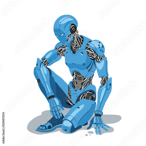 Futuristic Humanoid Robot Sitting in Cybernetic Style Illustration