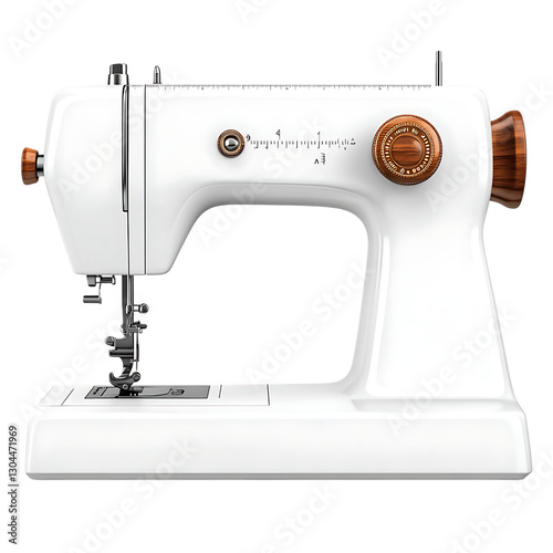White vintage sewing machine with wooden accents.