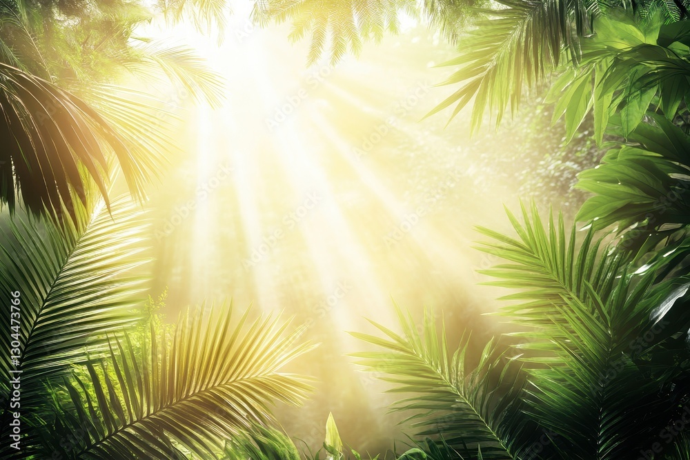 Obraz premium Ethereal Sunlight Streaming Through Lush Tropical Foliage