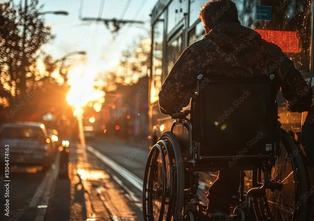 Naklejka premium A man seated in a wheelchair is inside a specially designed vehicle
