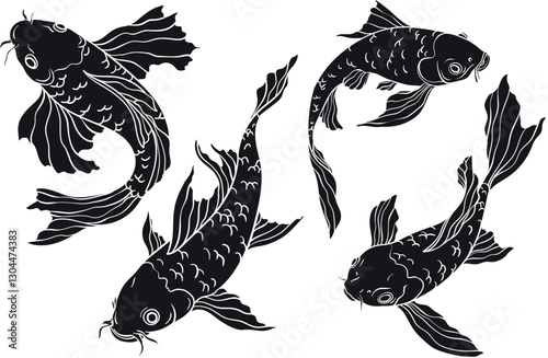 silhouette of Golden Koi carp on white background, Chinese new year.