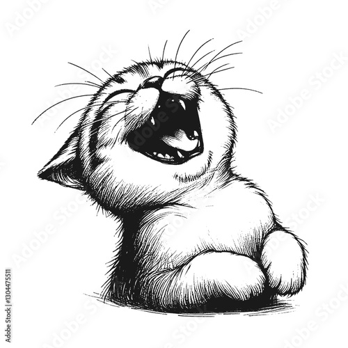 Cat laugh line art drawing ink sketch vector hand drawn illustration background the sound of joy exploring animal laughter