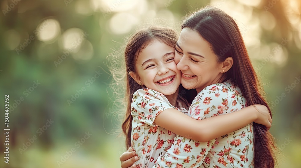 Obraz premium Warm embrace between mother and daughter radiates joy and love i