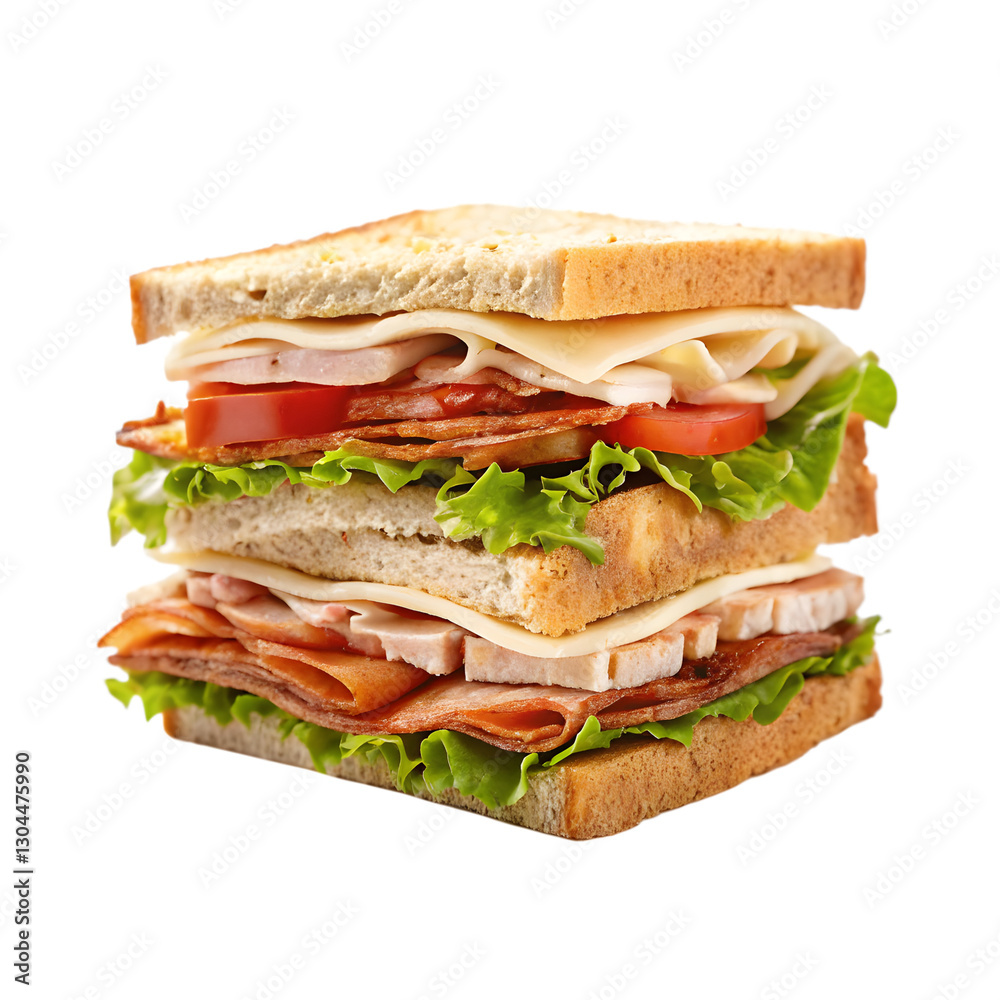Ham and cheese sandwich with fresh vegetables on bread Ham and cheese sandwich with fresh vegetables on bread