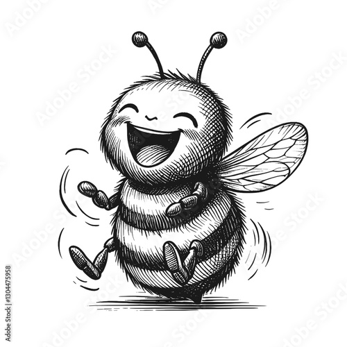 Bee laugh line art drawing ink sketch vector hand drawn illustration background the funny side of nature animals who laugh