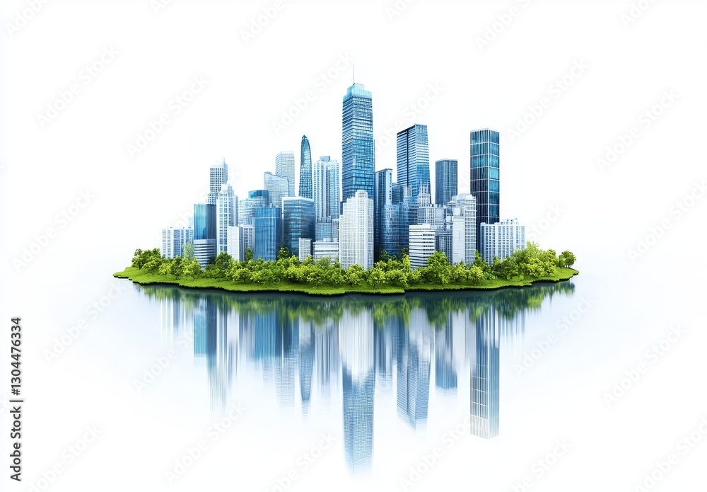 Obraz premium A 3D illustration shows a modern building situated in a city landscape on a white background