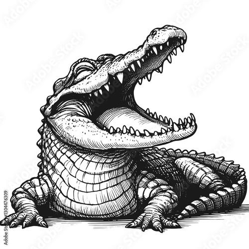 Alligator laugh line art drawing ink sketch vector hand drawn illustration background the funny side of nature animals who laugh