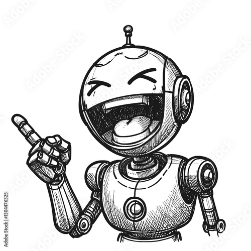 AI robot laugh line art drawing ink sketch vector hand drawn illustration background hilarity in the habitat animals that laugh
