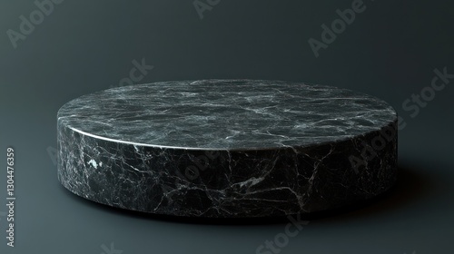 Dark marble circular pedestal on dark background