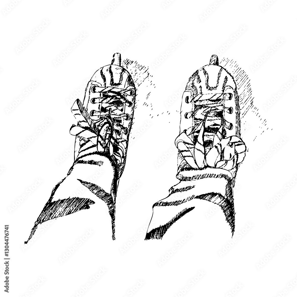 Roller skating and ice skates in sketch style. Vector illustration. Hand draw.