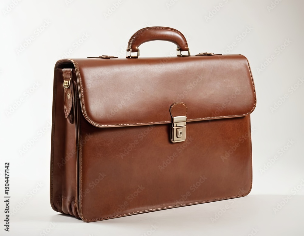 Elegant brown leather briefcase with a smooth finish and structured design. Elegant brown leather briefcase with a smooth finish and structured design.