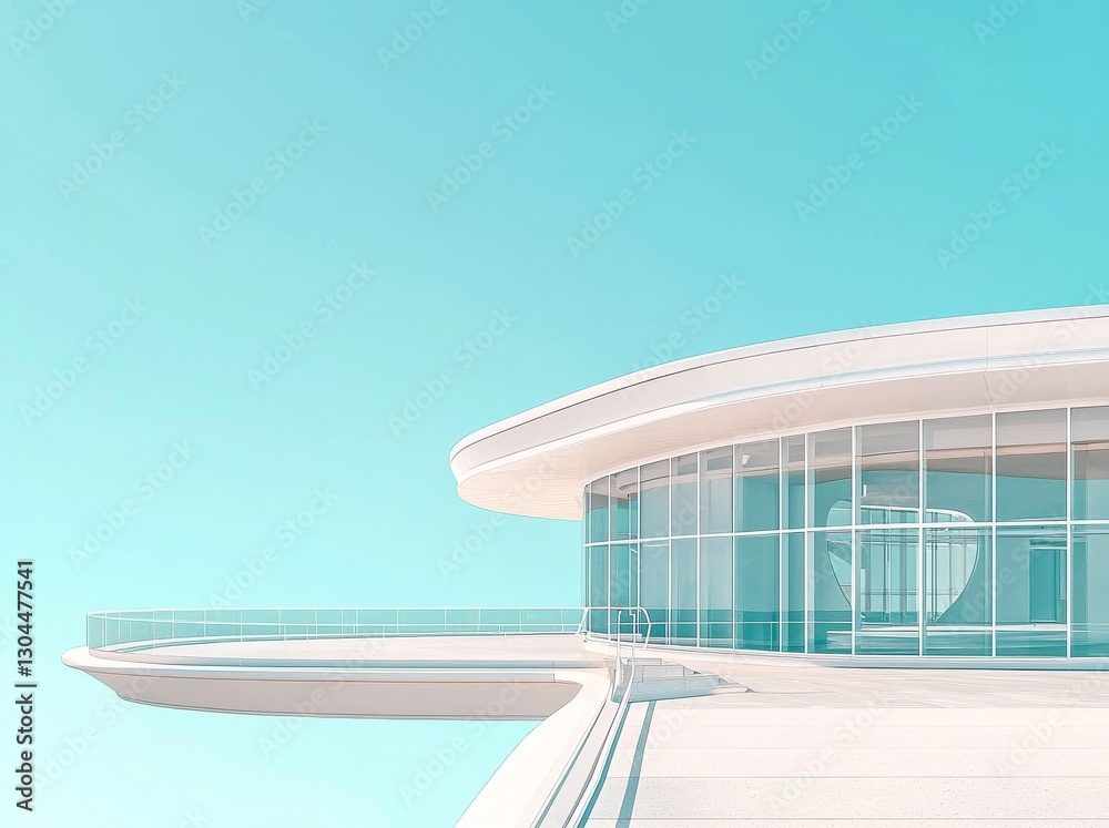 Fototapeta premium The image is a 3d rendering of a futuristic office building made of glass, highlighting its architectural design