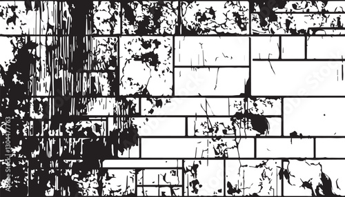 Black and white grunge Brick wall. Grunge background. Vector illustration. Brick Wall Texture With Distressed Grunge Pattern.