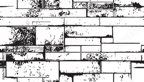 Black and white grunge Brick wall. Grunge background. Vector illustration. Brick Wall Texture With Distressed Grunge Pattern.