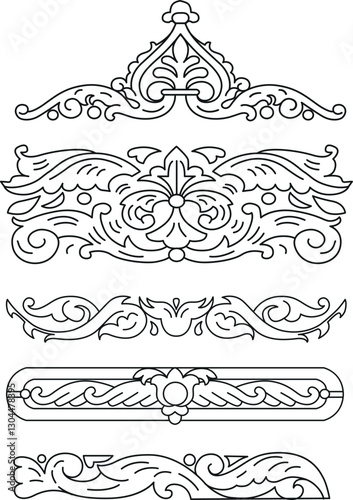 Vector set of decorative ornamental floral seamless borders and motifs and acanthus