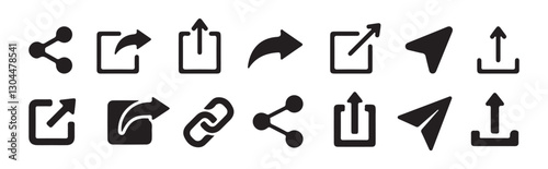 Share icon link  set.share link, external link black vector icon set. Isolated symbols on white background. vector illustration eps 10.