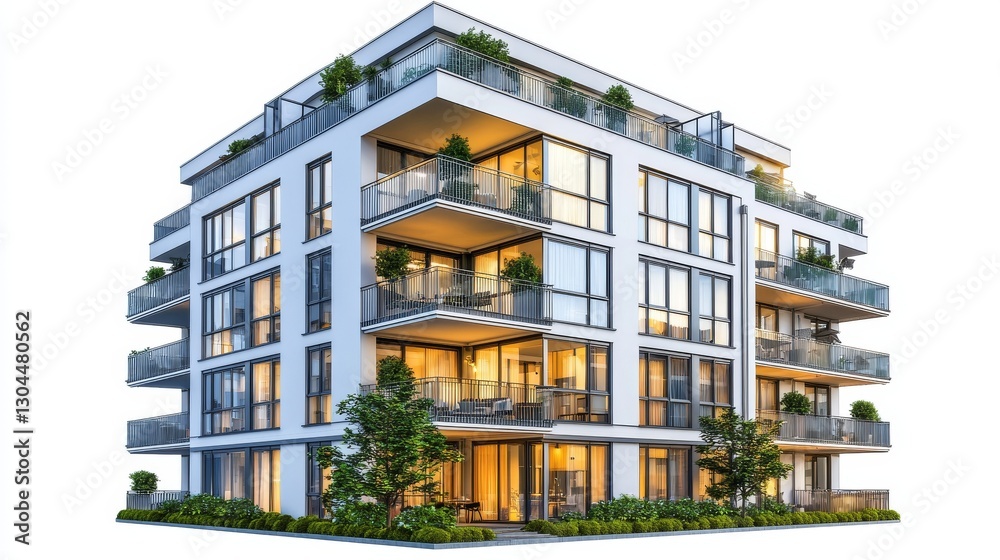 Obraz premium A sleek design is prominent in the illustration of the condominium building, which showcases an innovative and contemporary style that is both stylish and elegant, with a focus on minimalistic and