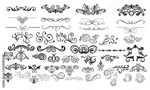 Various text delimiters for your projects. Big set of black and white vector illustrations.