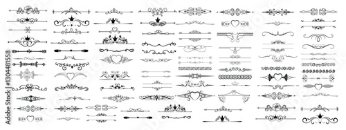 Set Black Simple Line Collection Doodle Border Elements Vector Design Style Sketch Isolated