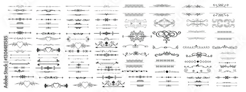 set of text delimiters and scroll elements, ornate vintage frames, vector illustration border