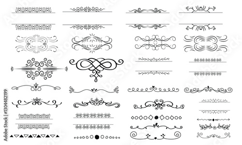 Text frame ornament vintage border art elegant for title text book black line icon set.