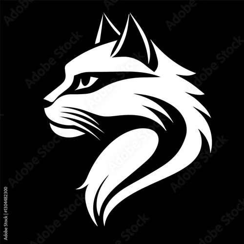 Black and white silhouette of a predatory cat's head in a minimalist style, where every element emphasizes its natural beauty and grace