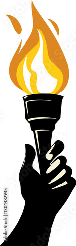 Hand holding a flaming torch with bright fire symbolizing power leadership and inspiration on a dark background perfect for stock illustrations branding and design