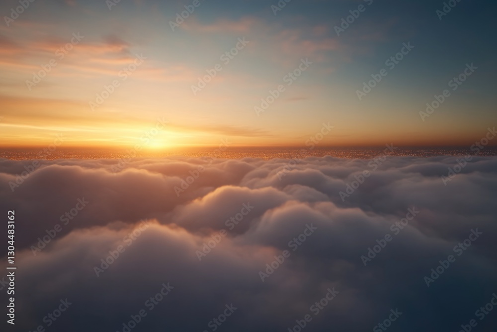 Golden sunlight breaks through fluffy clouds, creating serene an Golden sunlight breaks through fluffy clouds, creating serene an