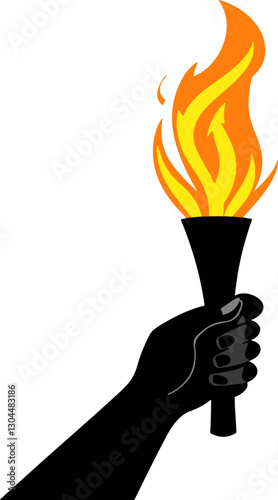 Hand holding a flaming torch with bright fire symbolizing power leadership and inspiration on a dark background perfect for stock illustrations branding and design